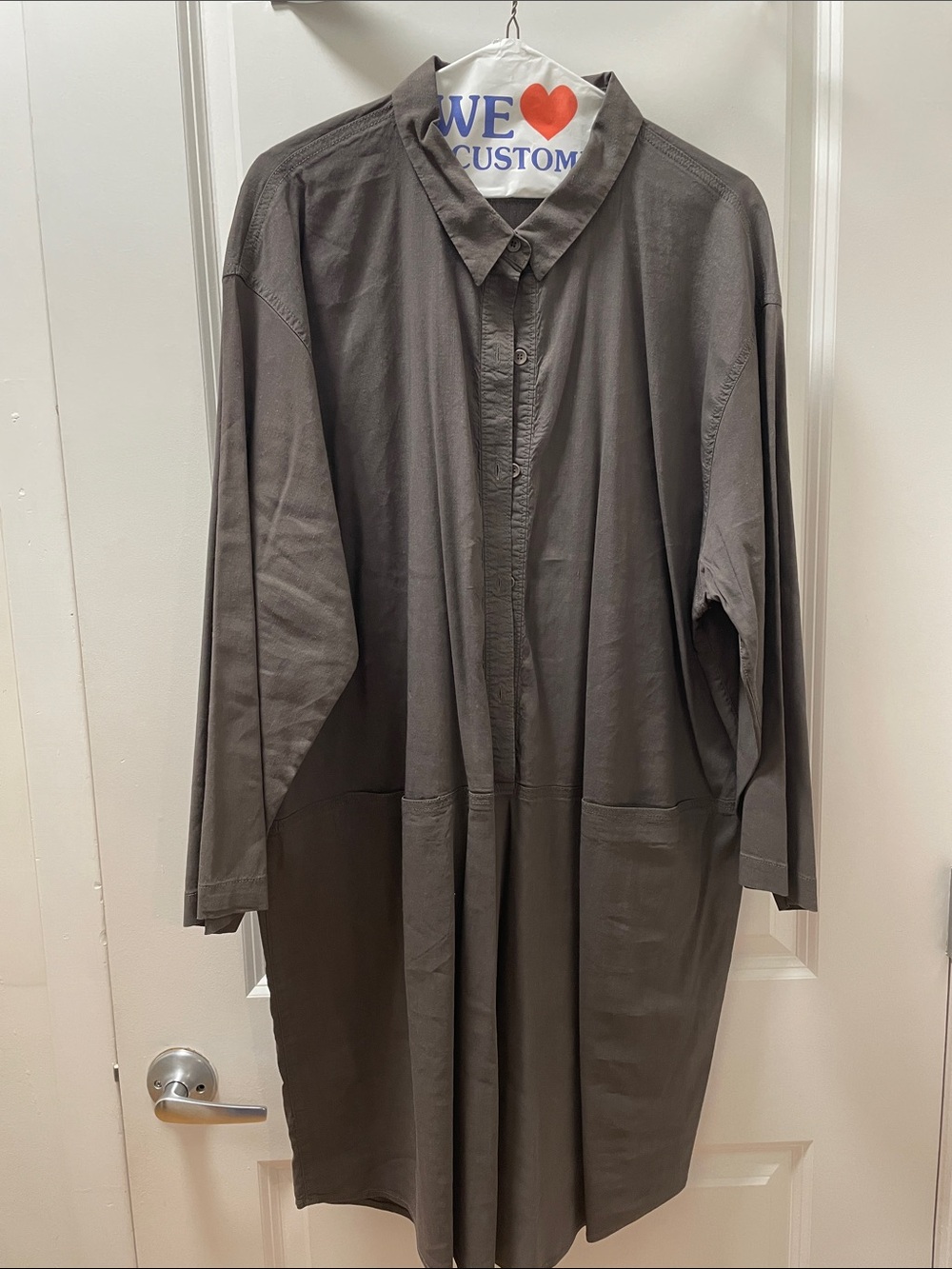 Eileen Fisher Taupe Button-Front Dress - Picture 1 of 5